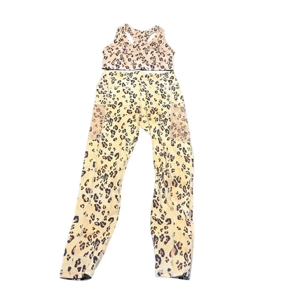 Fabletics Pump Two Piece Set Desert Leopard Womens Small New Active Athleisure - Picture 2 of 16